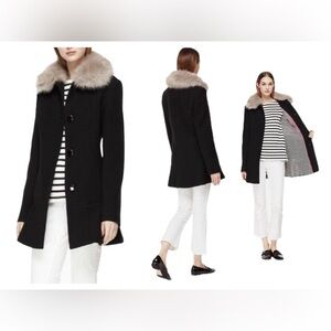 Kate Spade Preppy Old Money Peplum Wool Coat w Removable Faux Fur Collar Size XS